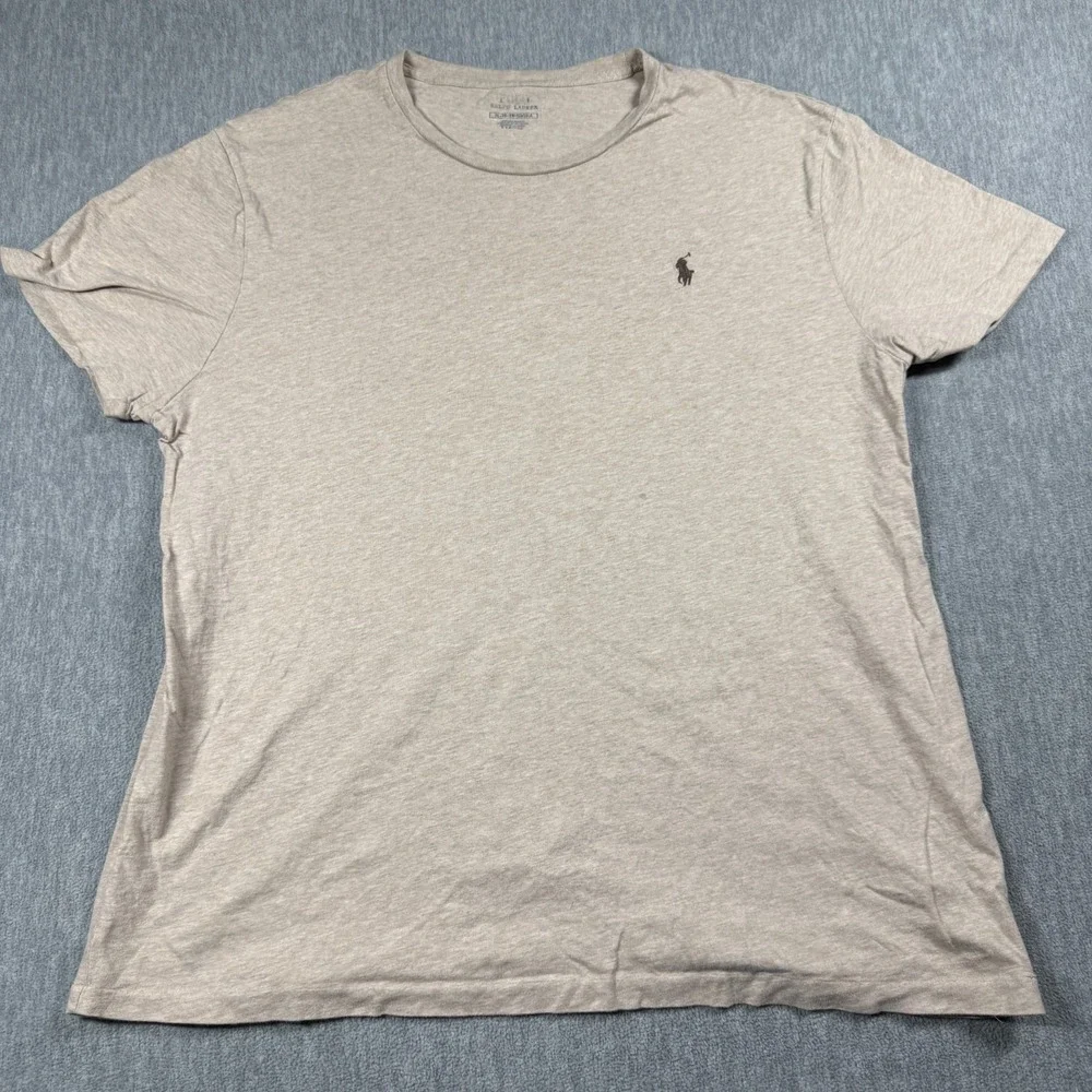 Polo Ralph Lauren T-Shirt Men XL Tan Crew Neck Short Sleeve Brown Pony Cotton Te